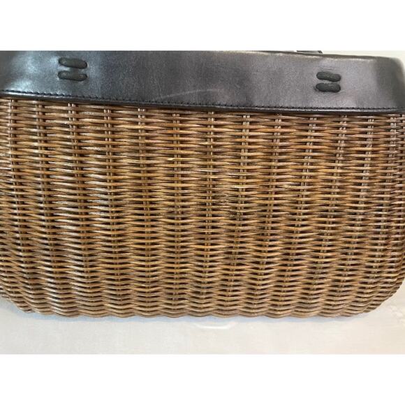Vintage MAXX NEW YORK Wicker Purse Black Leather Trim Handle Cottage - Picture 9 of 10